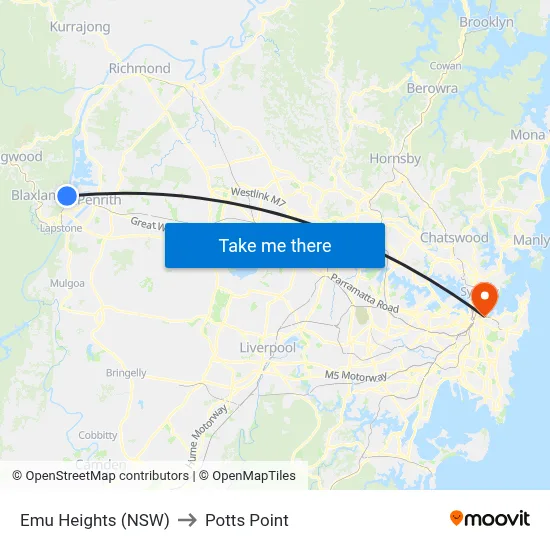 Emu Heights (NSW) to Potts Point map