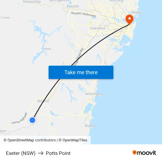 Exeter (NSW) to Potts Point map