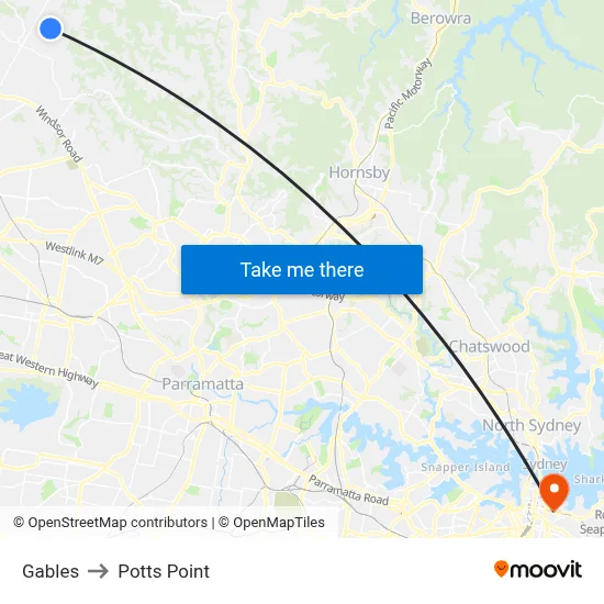 Gables to Potts Point map