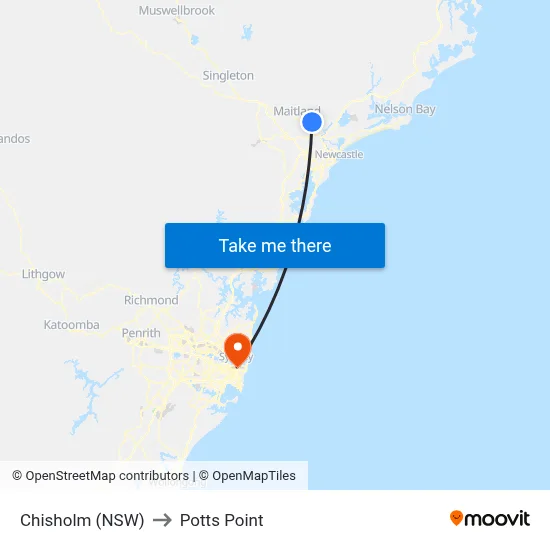 Chisholm (NSW) to Potts Point map