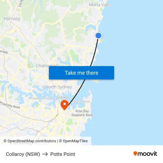 Collaroy (NSW) to Potts Point map