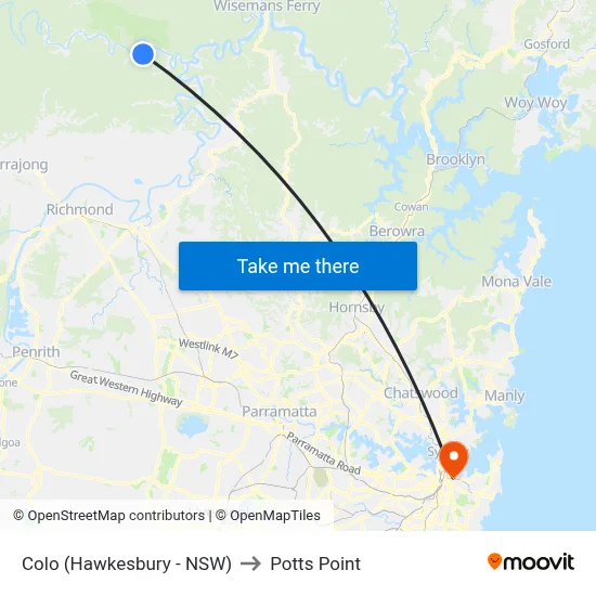 Colo (Hawkesbury - NSW) to Potts Point map