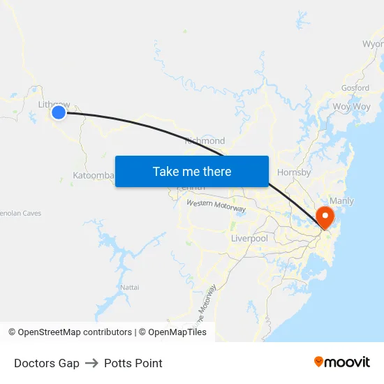Doctors Gap to Potts Point map