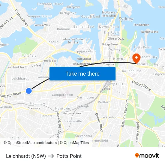 Leichhardt (NSW) to Potts Point map