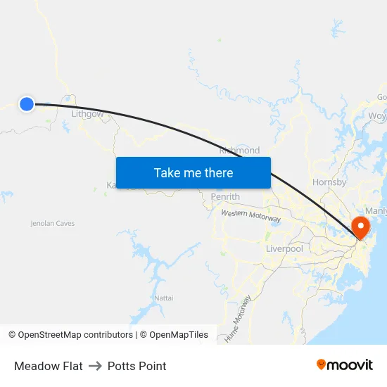Meadow Flat to Potts Point map