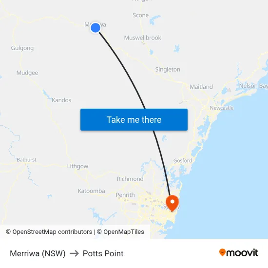 Merriwa (NSW) to Potts Point map