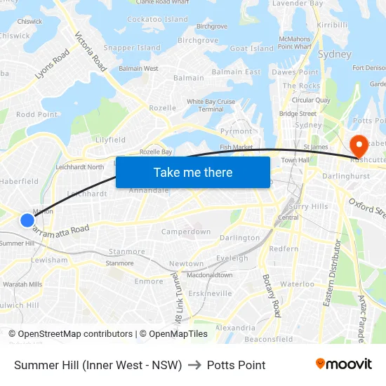 Summer Hill (Inner West - NSW) to Potts Point map