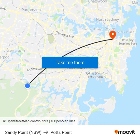 Sandy Point (NSW) to Potts Point map