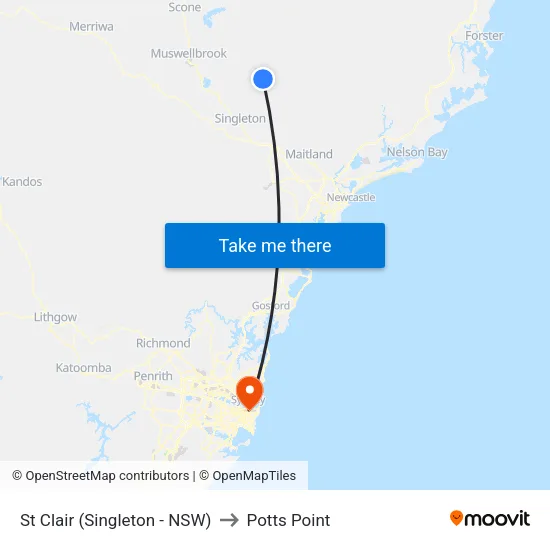 St Clair (Singleton - NSW) to Potts Point map