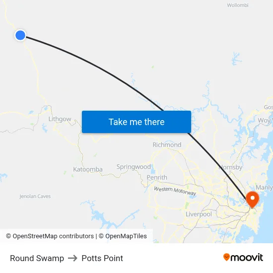 Round Swamp to Potts Point map