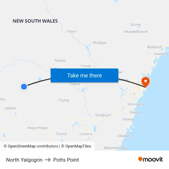 North Yalgogrin to Potts Point map