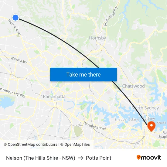 Nelson (The Hills Shire - NSW) to Potts Point map