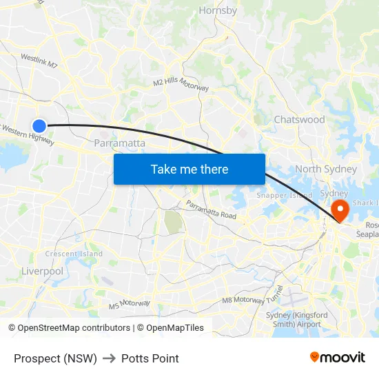 Prospect (NSW) to Potts Point map