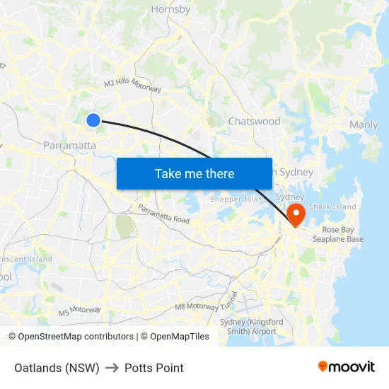 Oatlands (NSW) to Potts Point map