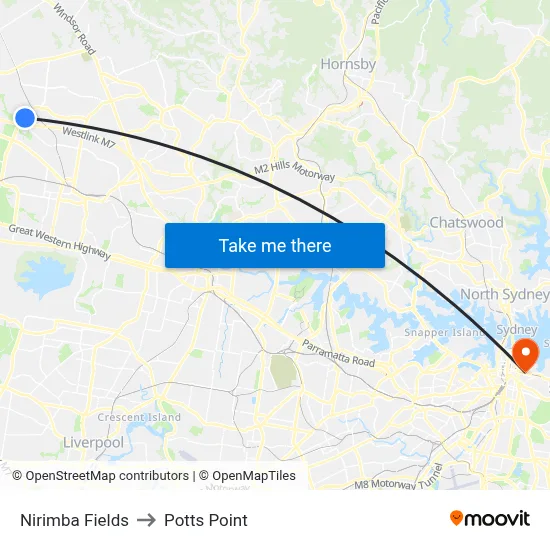 Nirimba Fields to Potts Point map