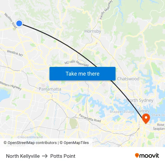 North Kellyville to Potts Point map