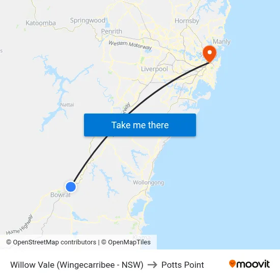 Willow Vale (Wingecarribee - NSW) to Potts Point map