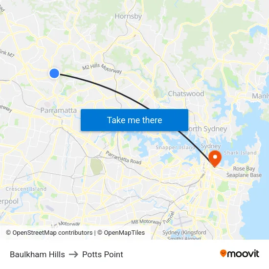 Baulkham Hills to Potts Point map