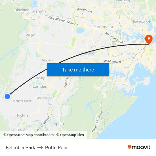 Belimbla Park to Potts Point map