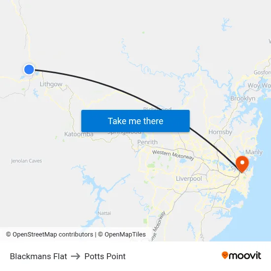 Blackmans Flat to Potts Point map