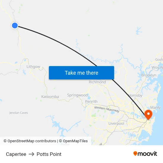 Capertee to Potts Point map