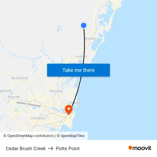 Cedar Brush Creek to Potts Point map