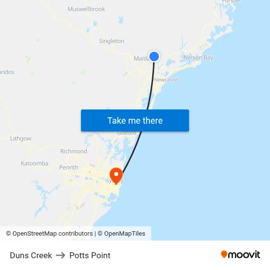 Duns Creek to Potts Point map