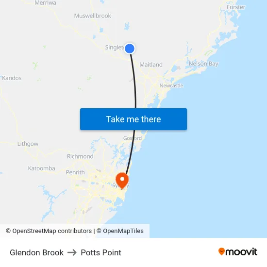 Glendon Brook to Potts Point map
