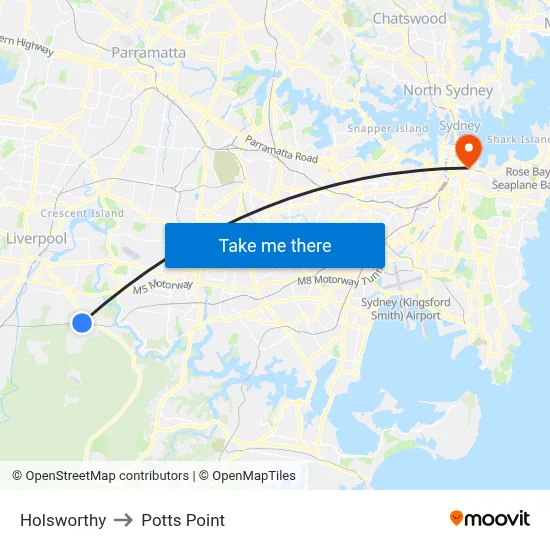 Holsworthy to Potts Point map