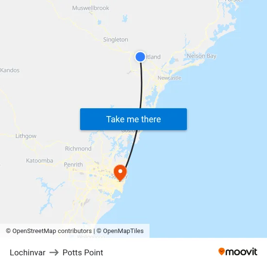 Lochinvar to Potts Point map