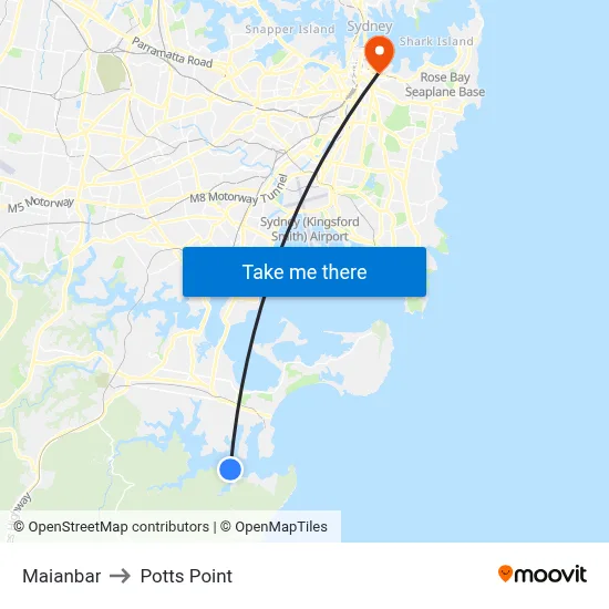 Maianbar to Potts Point map