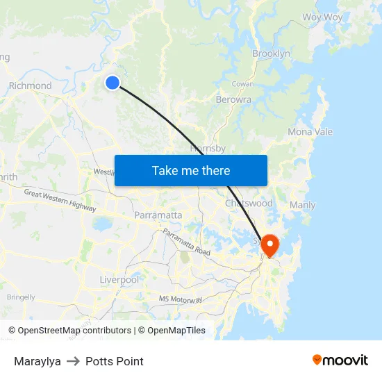 Maraylya to Potts Point map
