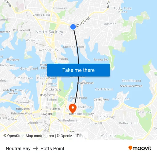 Neutral Bay to Potts Point map