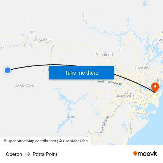 Oberon to Potts Point map