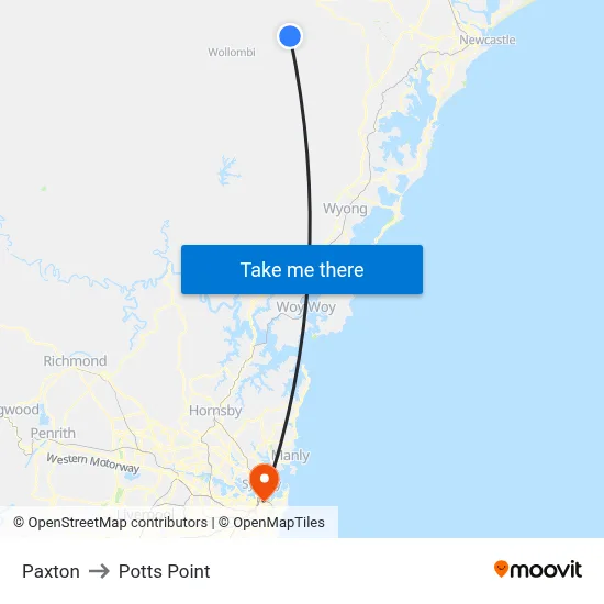 Paxton to Potts Point map