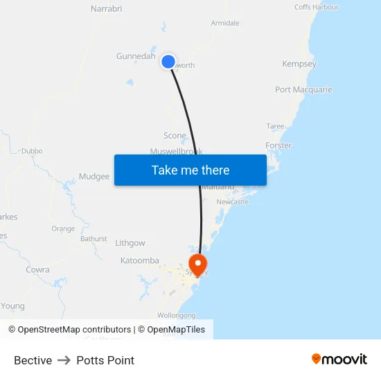 Bective to Potts Point map
