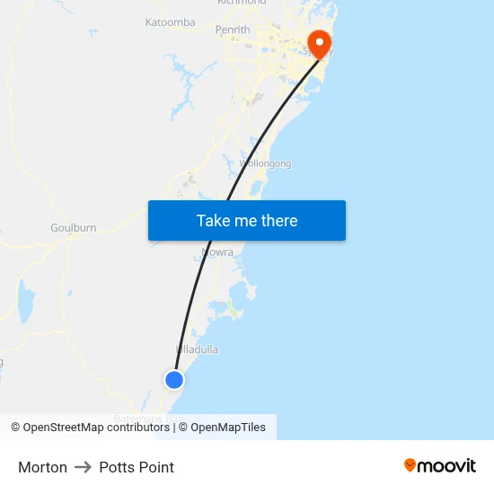 Morton to Potts Point map