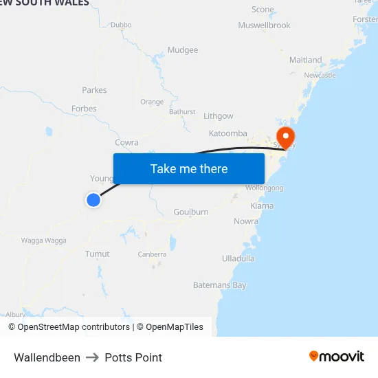 Wallendbeen to Potts Point map