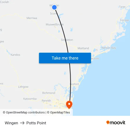 Wingen to Potts Point map