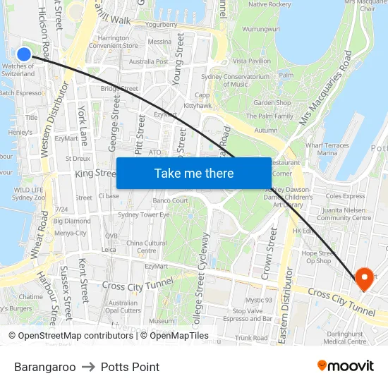 Barangaroo to Potts Point map