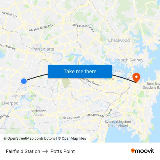 Fairfield Station to Potts Point map