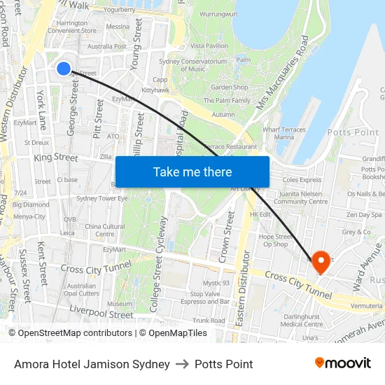 Amora Hotel Jamison Sydney to Potts Point map