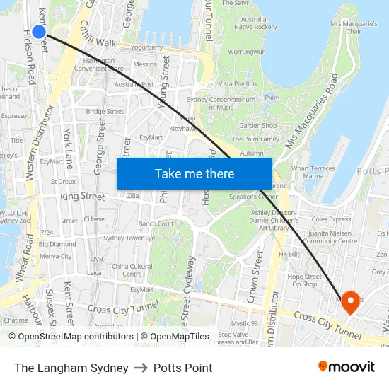 The Langham Sydney to Potts Point map