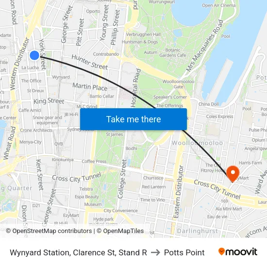 Wynyard Station, Clarence St, Stand R to Potts Point map