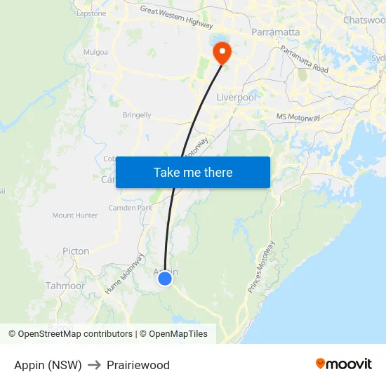 Appin (NSW) to Prairiewood map