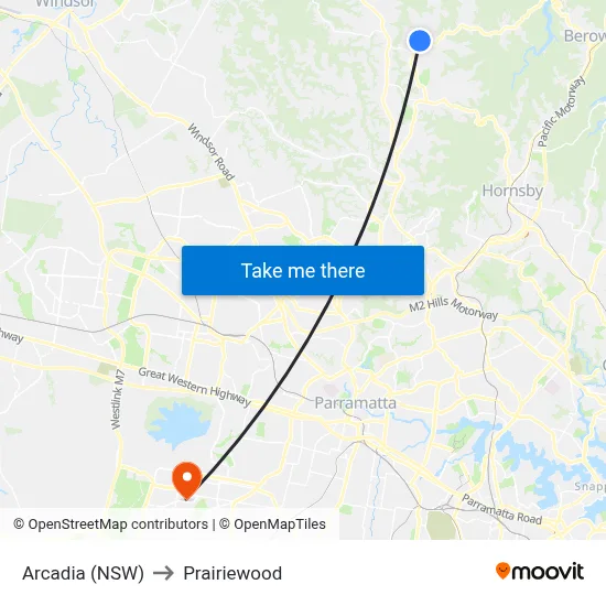 Arcadia (NSW) to Prairiewood map