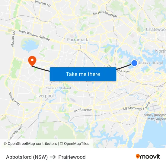 Abbotsford (NSW) to Prairiewood map