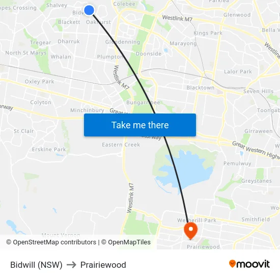 Bidwill (NSW) to Prairiewood map