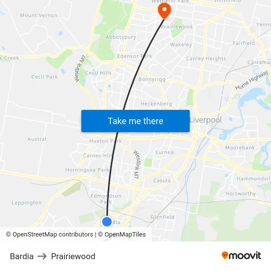 Bardia to Prairiewood map