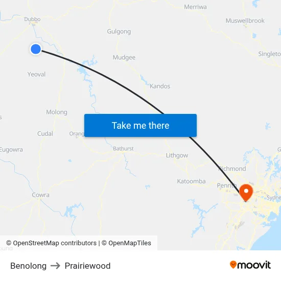Benolong to Prairiewood map